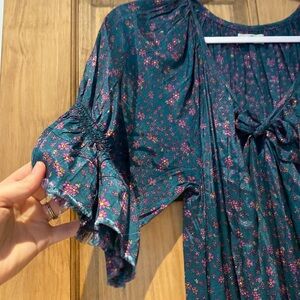 Natural life teal floral satin maxi dress